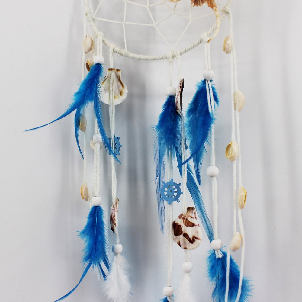 Feather dream catcher with shells and beads